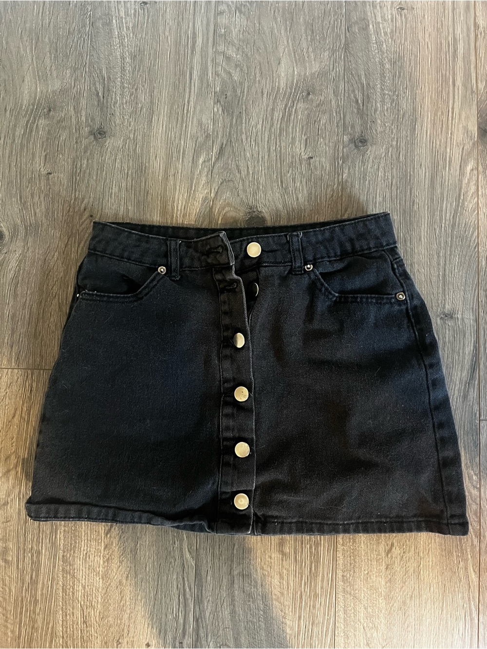Forever 21 Black Button-Front Denim Mini Skirt